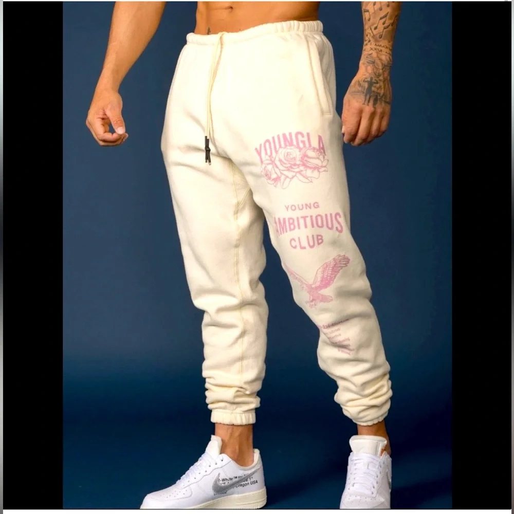 Y2K YoungLA Ambitious Club Cream premium cttn Sweatpants jogger XL pristine - Picture 2 of 15